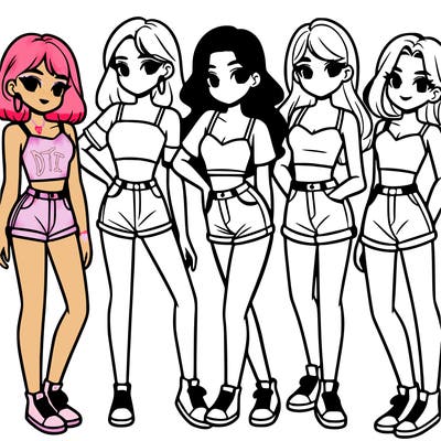 a group of girls wearing crop tops and shorts