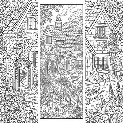 Step into a world of floral beauty with this delightful garden cottage bookmark coloring page. Perfect for nature lovers, this intricate design offers a serene escape, ready for your creative touch.