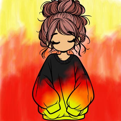 girl with baggy sweatshirt and messy bun