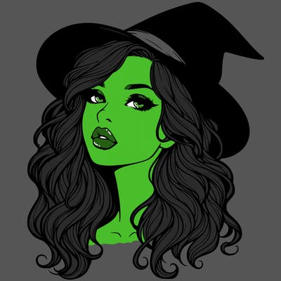 realistic witch girl with wavy hair and lips