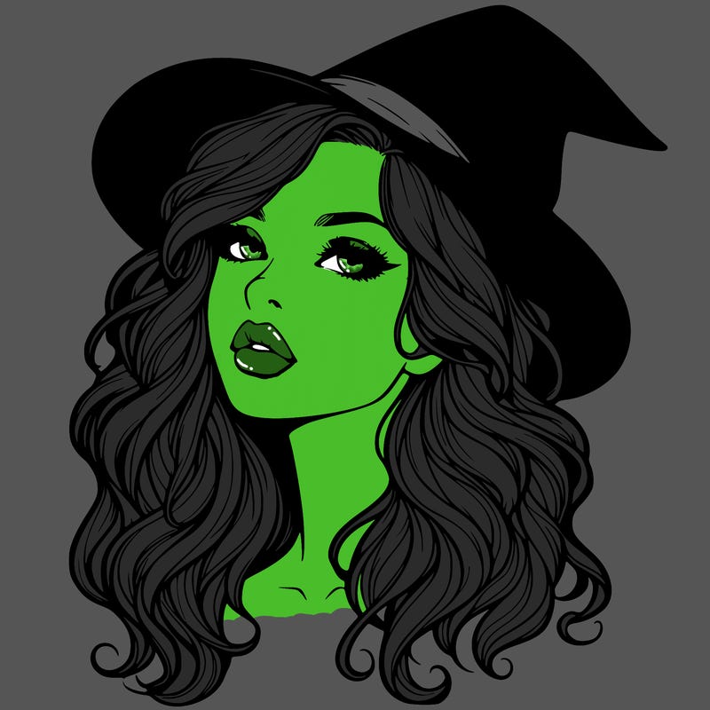 realistic witch girl with wavy hair and lips
