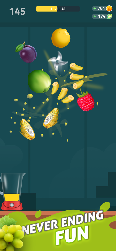 Fruit Cut - Knife Hit Master - Action gameplay of Fruit Cut Knife Hit Master showing a spinning shuriken slicing various fruits