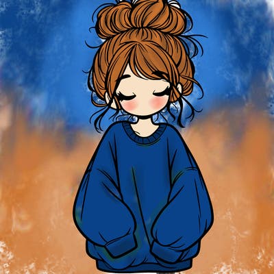 girl with baggy sweatshirt and messy bun