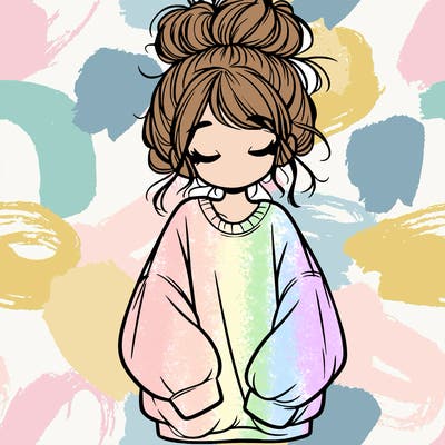 girl with baggy sweatshirt and messy bun