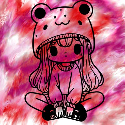 a girl wearing a frog hat and some frog socks