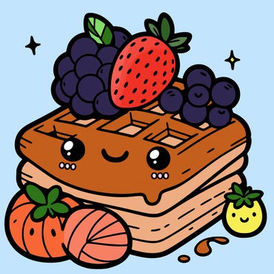 simple waffle with fruit
