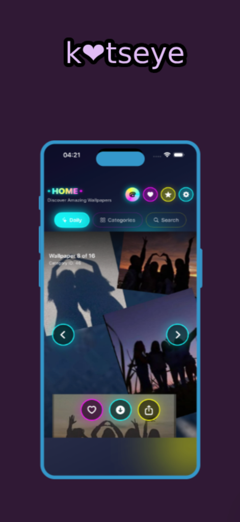 Katseye Lovely & HD Wallpapers - Interfaz de la aplicación de fondos de pantalla Katseye que muestra fotografía de siluetas estéticas