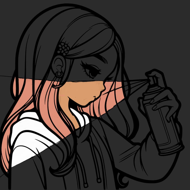 a realistic girl spray painting