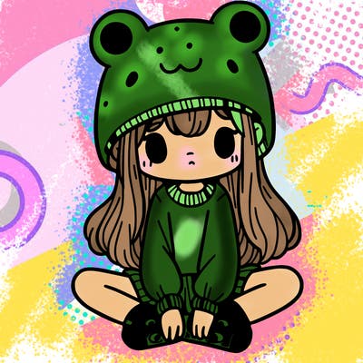 a girl wearing a frog hat and some frog socks