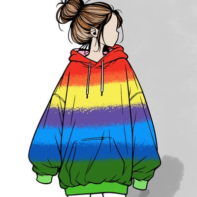 realistic girl with a oversized sweatshirt on and a bun