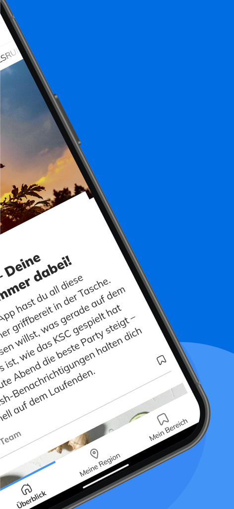 KA-News - Smartphone screen showing the KA-News app interface with local news and sports updates for Karlsruhe