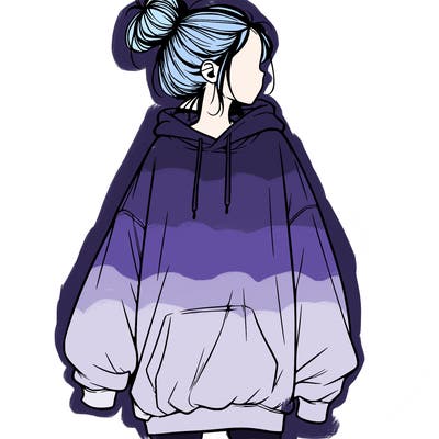 realistic girl with a oversized sweatshirt on and a bun