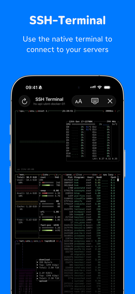 HetzMate for Hetzner Cloud - HetzMate Mobile App mit einem nativen SSH-Terminal zur Verwaltung von Hetzner Cloud-Servern