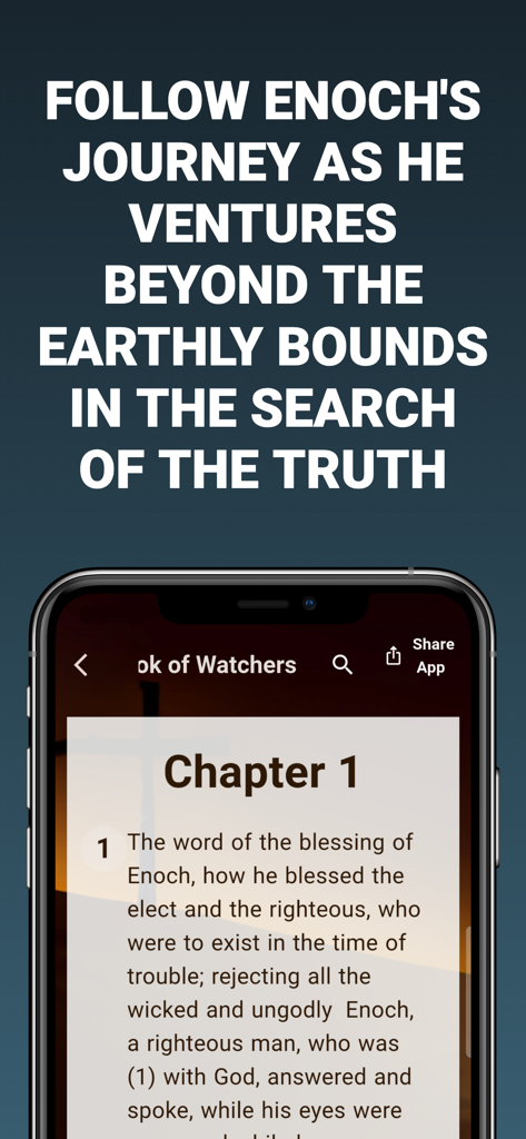 Book of Enoch ￮ - iPhone screen displaying Chapter 1 of the Book of Watchers in the Book of Enoch app