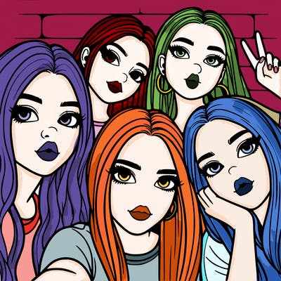 group of teen girls friends y2k up close in a selfie