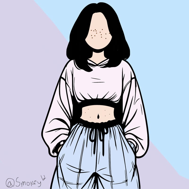 realistic girl faceless with baggy pants and a crop top