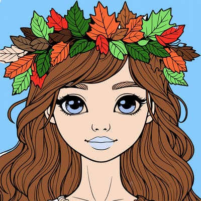 realistic girl with fall leaf crown