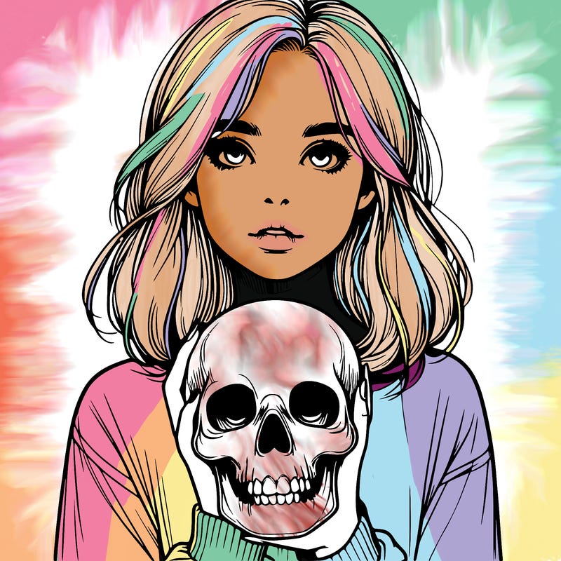 realistic girl holding a skull