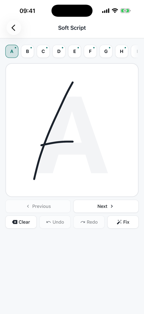Keybench: Custom Font Keyboard - Interfaz para dibujar caracteres de fuentes personalizados a mano en la aplicación Keybench