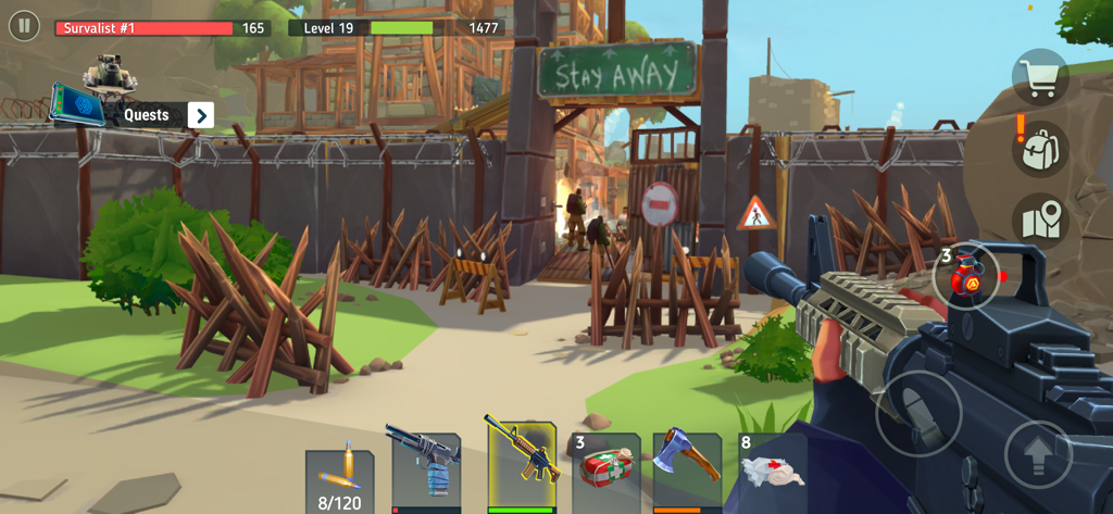 TEGRA: Zombie survival island - Juego de disparos en primera persona que muestra una base de supervivientes fortificada en TEGRA Zombie Survival Island.