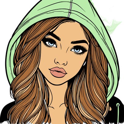 realistic beautiful girl with a hood on