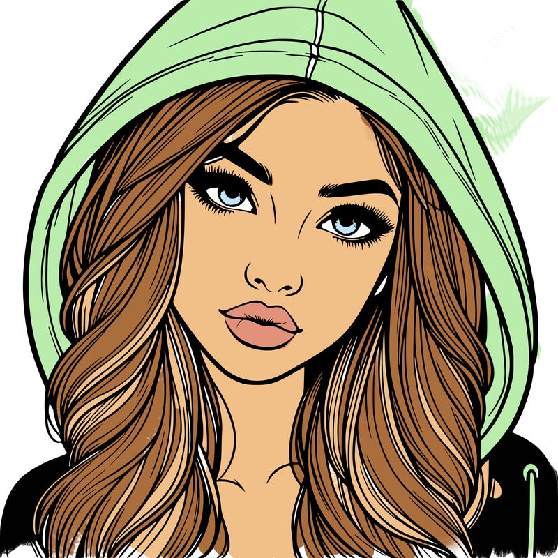 realistic beautiful girl with a hood on