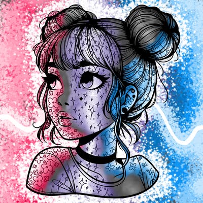 realistic girl with spacebuns