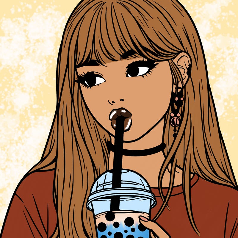 aesthetic realistic girl drinking boba