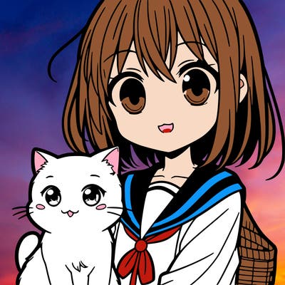 manga character girl with a cat