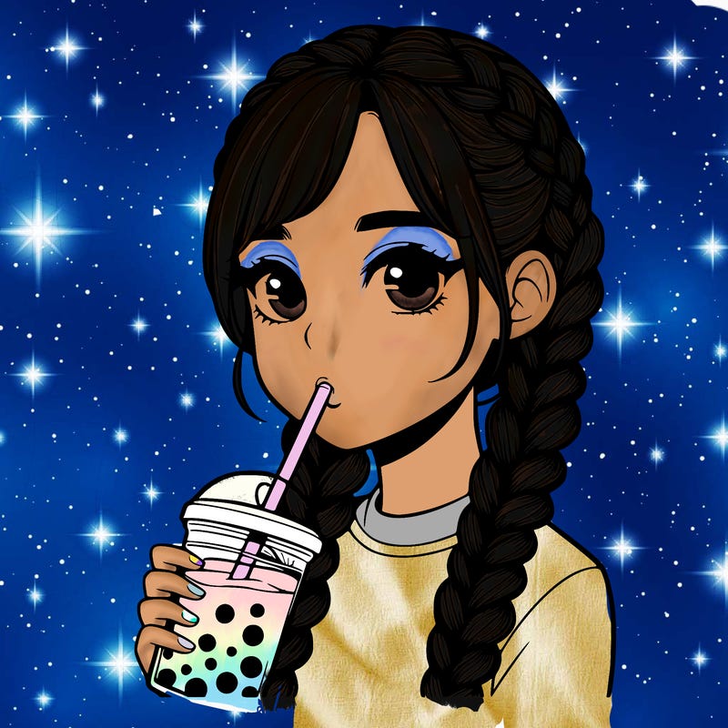 realistic girl with braided hair drinking boba