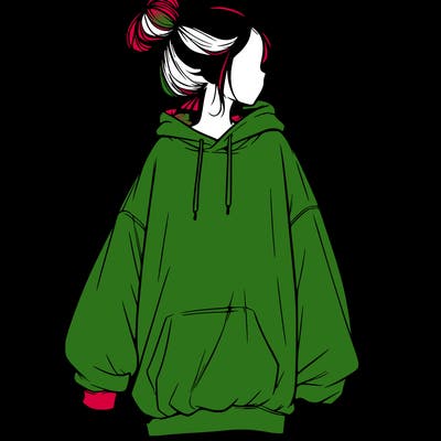 realistic girl with a oversized sweatshirt on and a bun