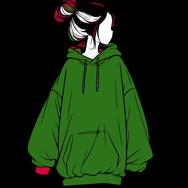 realistic girl with a oversized sweatshirt on and a bun