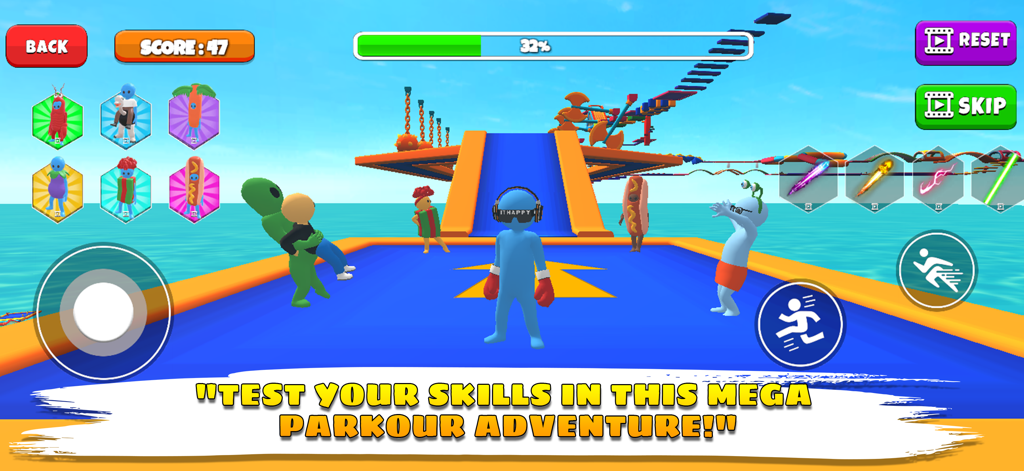Easy Obby Parkour: Obbys Games - A colorful 3D obstacle course platform with several funny characters and parkour game controls