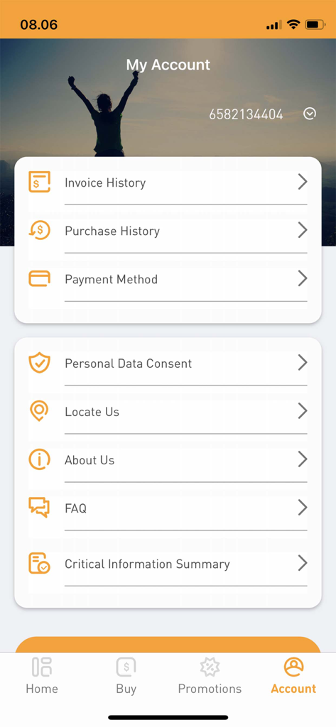 Maxx - Data to the Maxx! - Pantalla de gestión de cuentas de la aplicación móvil Maxx que muestra opciones de facturación e historial