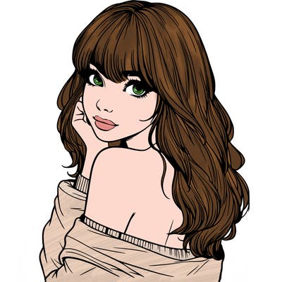 realistic girl with bangs looking over her shoulder