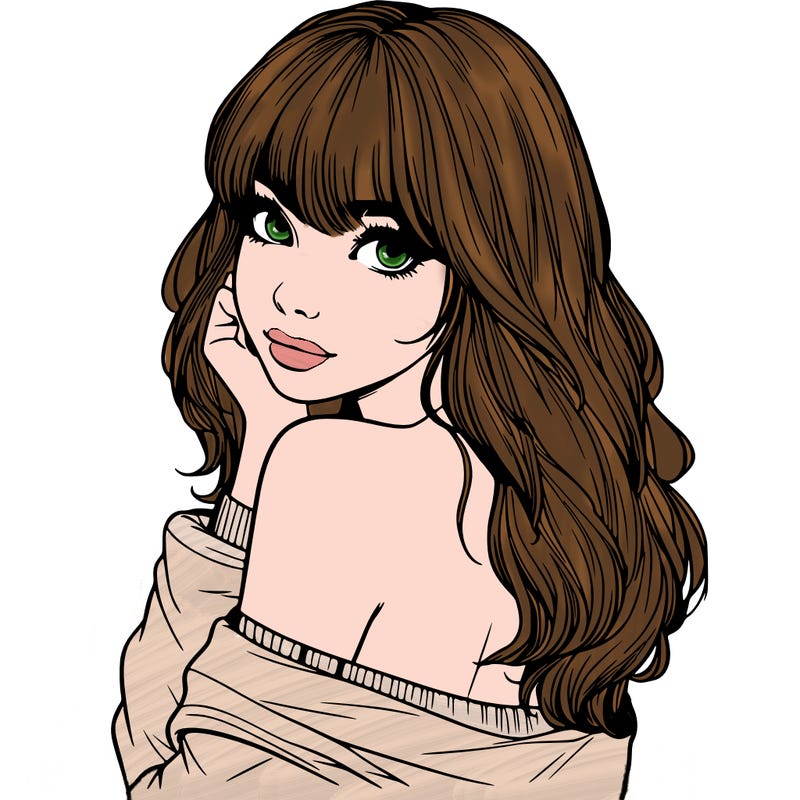 realistic girl with bangs looking over her shoulder