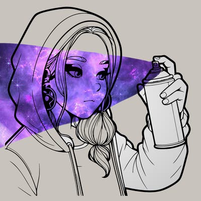 a realistic girl, spray painting