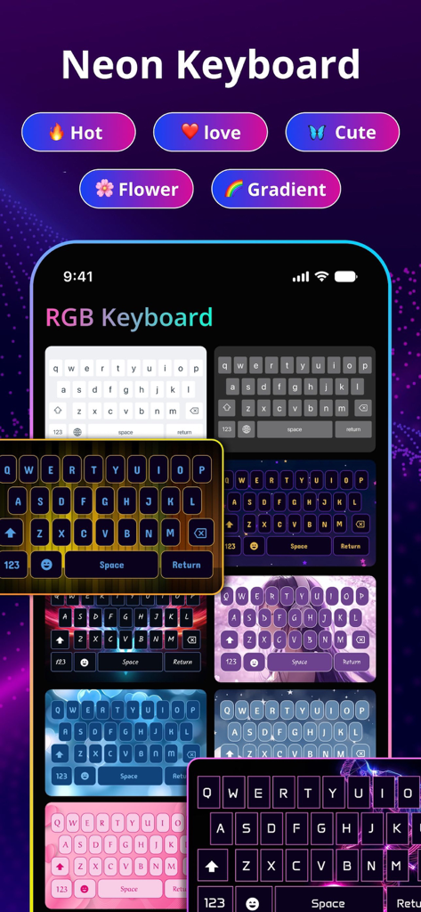 LED Keyboard - Fonts & Themes - A showcase of different neon and RGB keyboard themes for mobile devices