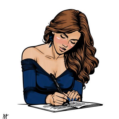 realistic female writing poetry