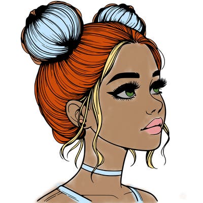 realistic girl with buns on the top of her head