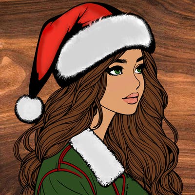realistic girl in santa hat