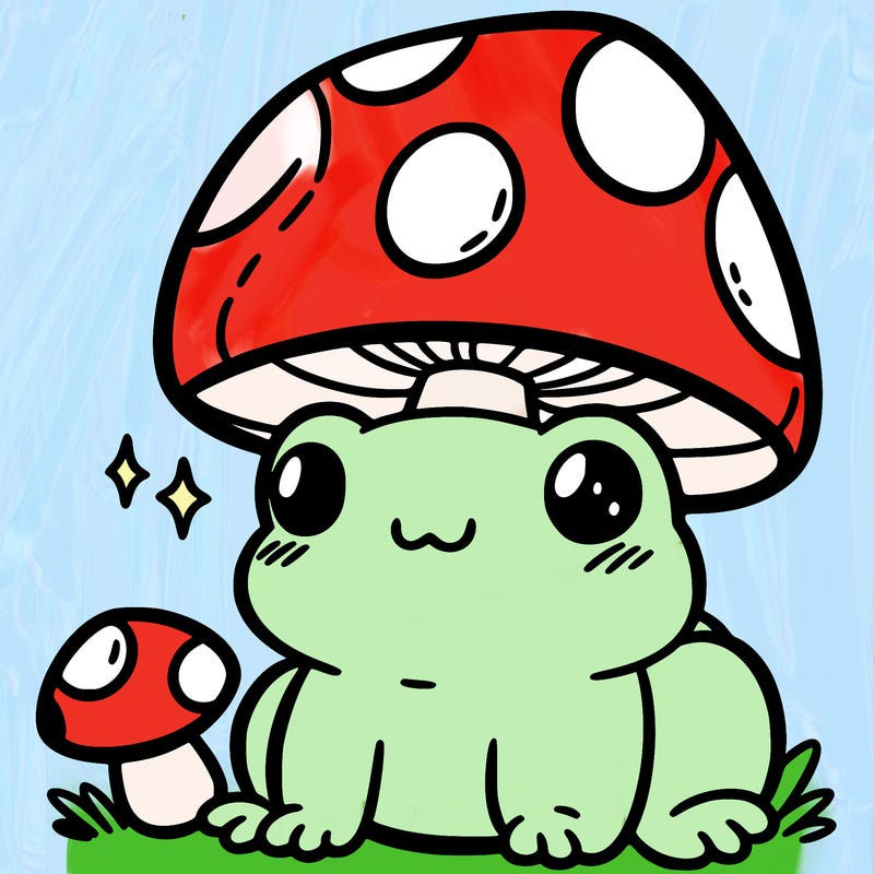 a cute frog with a mushroom hat