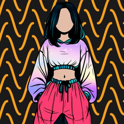 realistic girl faceless with baggy pants and a crop top