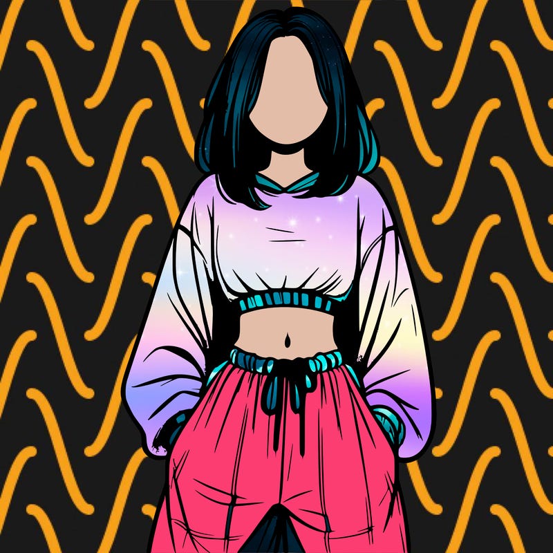 realistic girl faceless with baggy pants and a crop top