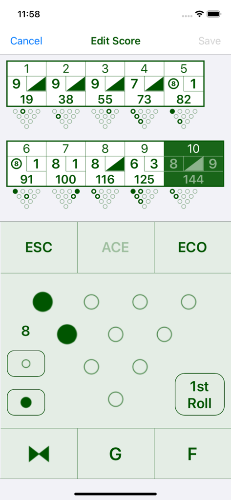 Éditeur de carte de score de bowling avec suivi des quilles dans l'application mobile BNOTE