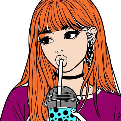 aesthetic realistic girl drinking boba