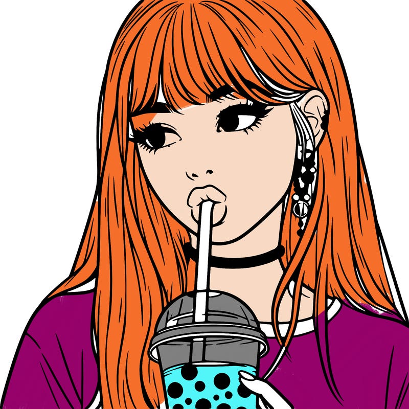 aesthetic realistic girl drinking boba