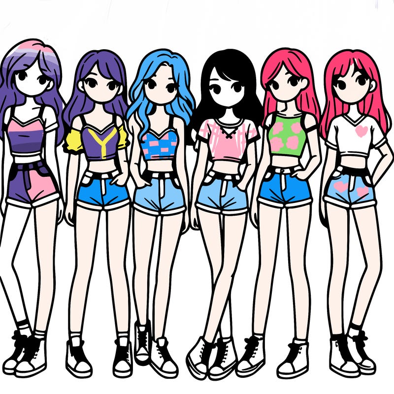 a group of girls wearing crop tops and shorts