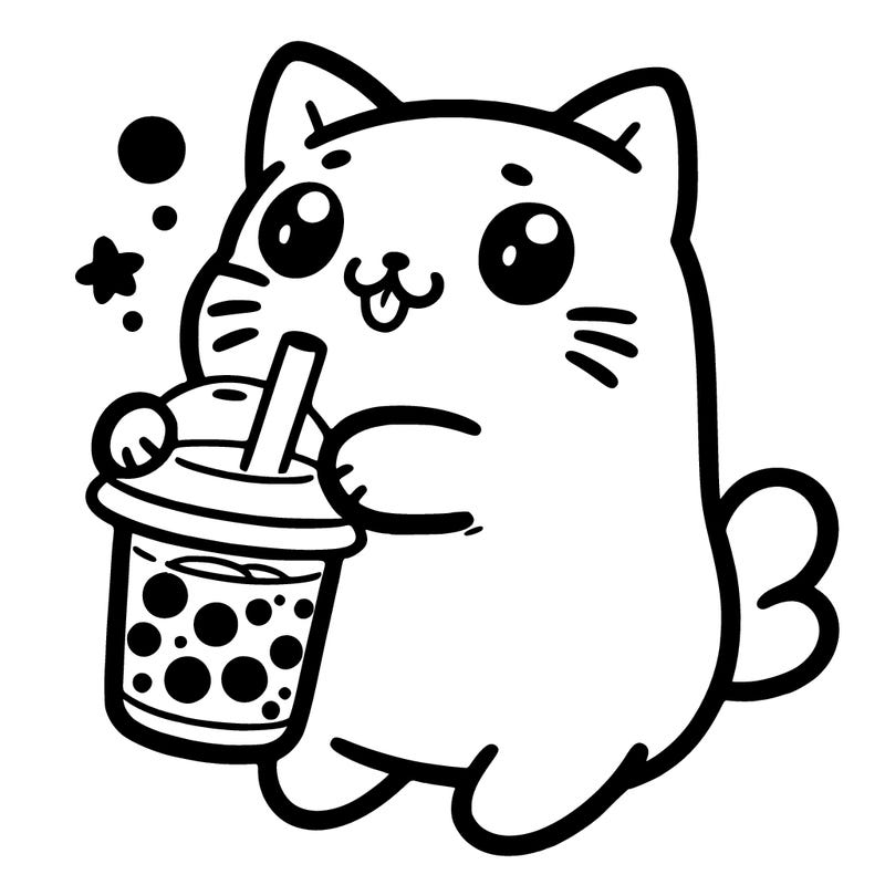 a cat drinking boba