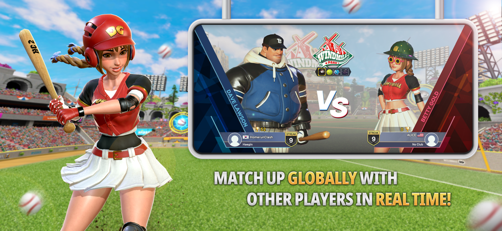 홈런클래시 2: 레전드 더비의 실시간 글로벌 1v1 매치메이킹 화면.